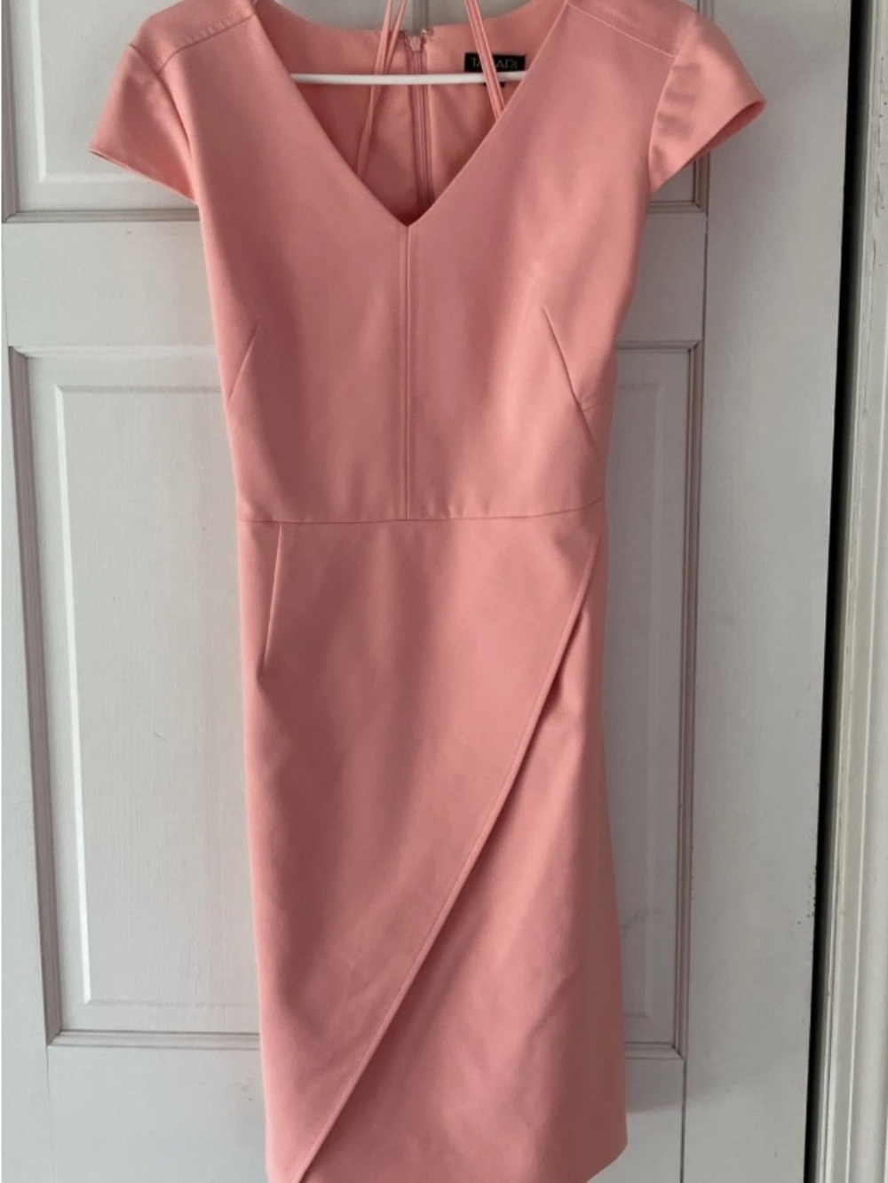 Tahari Coral Pink V-Neck Wrap-Front Midi Dress